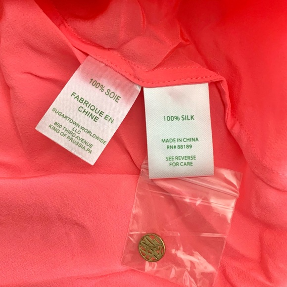 Lilly Pulitzer Elsa Silk Pink Coral Blouse - Picture 7 of 9
